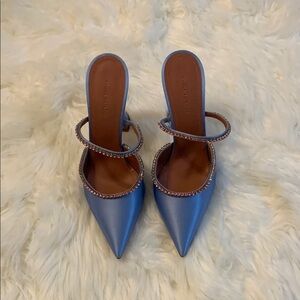 Amina Muaddi Gilda Mules, Powder Blue Satin, EU 39
